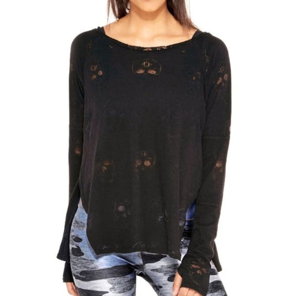 Terez Tops - Terez Black Sugar Skull Long Sleeve Burnout NWT